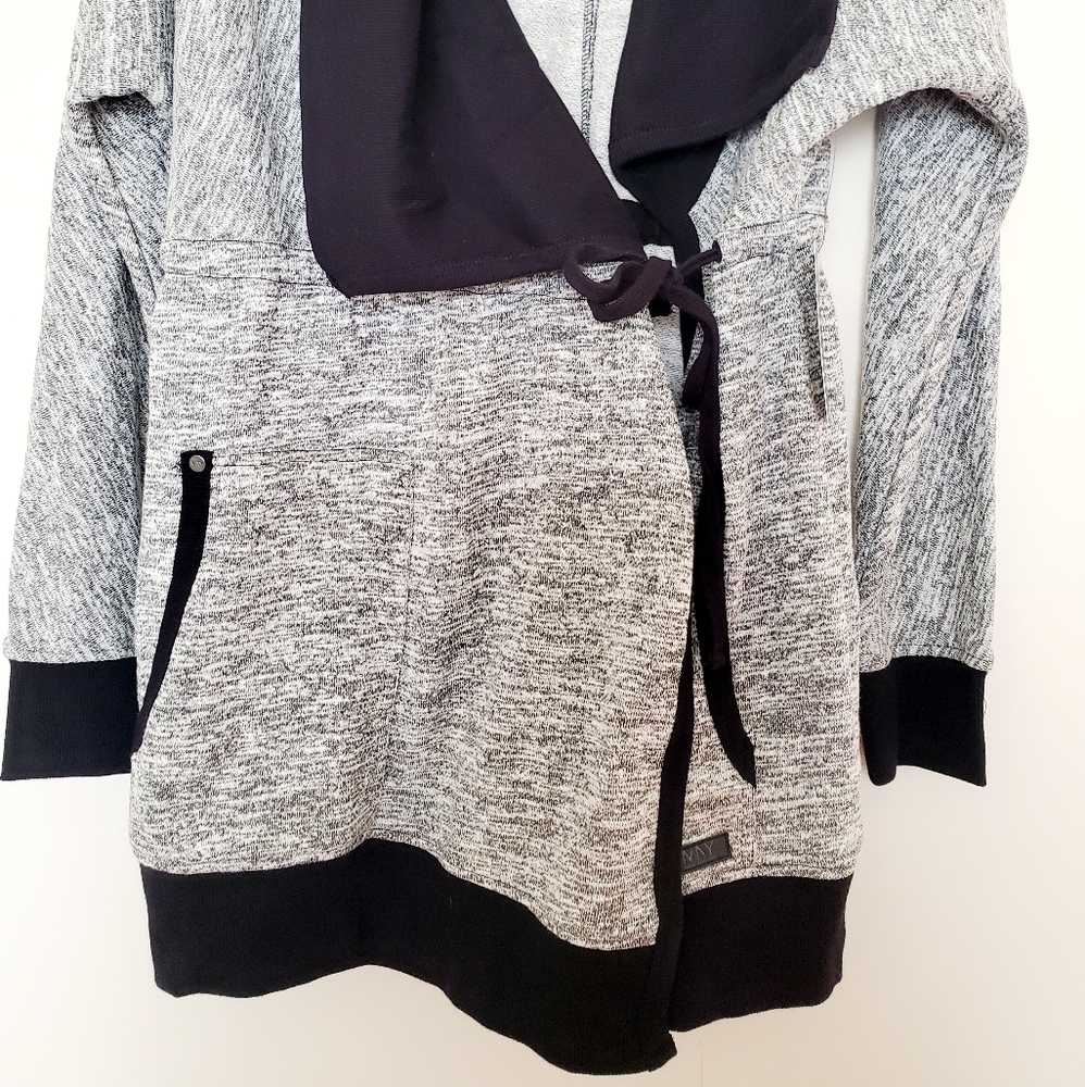 Andrew Marc gray and black long sweater jacket - Picture 5 of 7